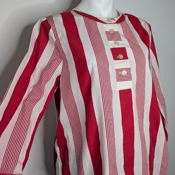 J Crew red white striped cotton 1/3 button up shirt M - Picture 3 of 8